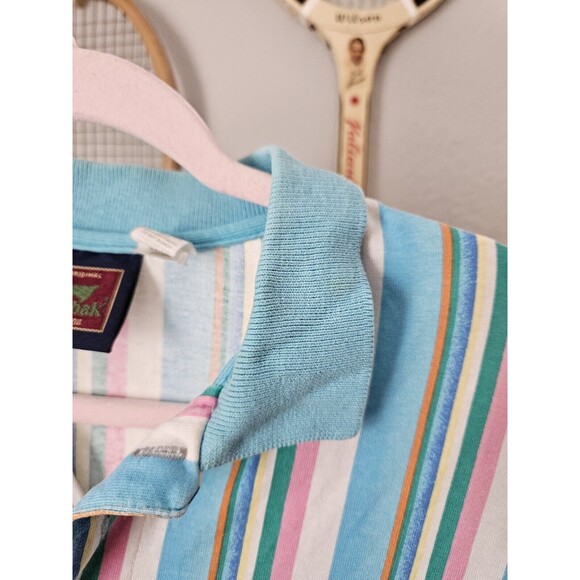 Duxbak The Original Mens Short Sleeve Retro Vintage Striped Polo Shirt Large VTG - Picture 7 of 11